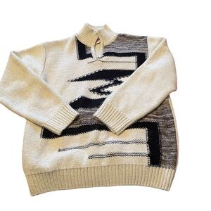 Vintage Fonxion 1/4 Zip Pullover Mockneck Sweater - Wool Size Large-Long Sleeves